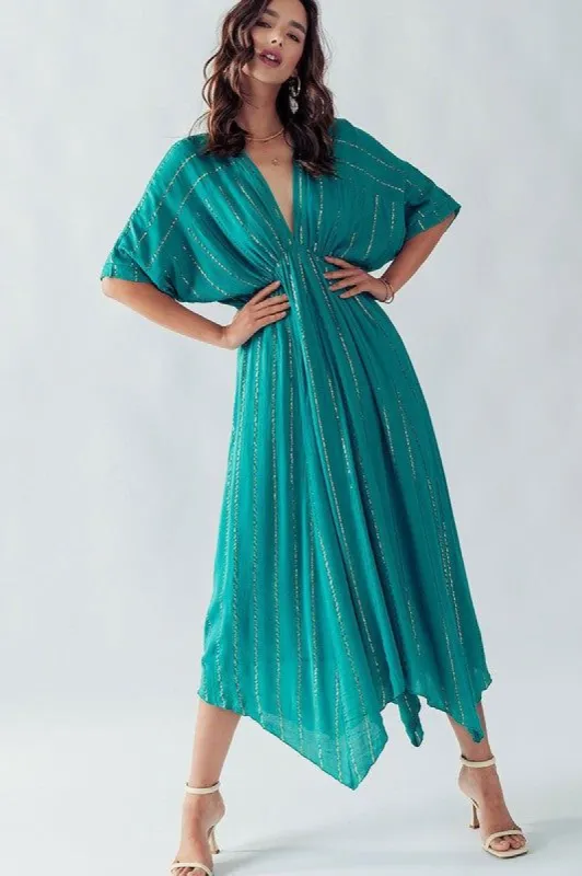 Shimmer Stripe Asymmetrical Maxi Dress sold by U-NI-TY