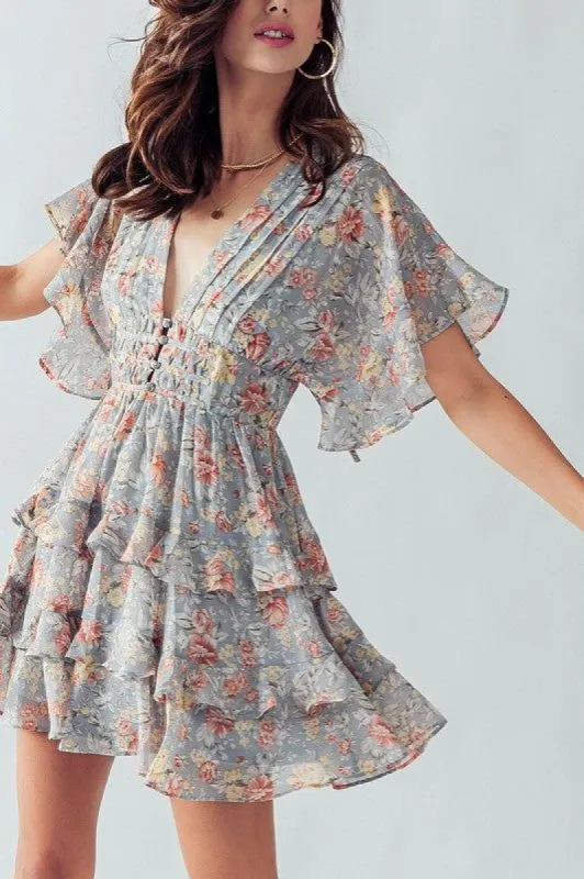 Flutter Sleeve Tiered Mini Dress sold by U-NI-TY