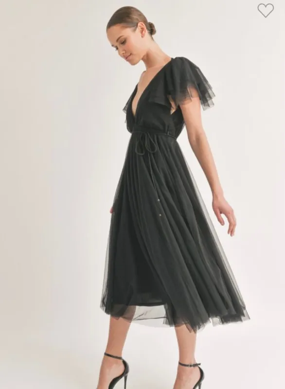 Belted Flutter Sleeve Midi Dress sold by U-NI-TY