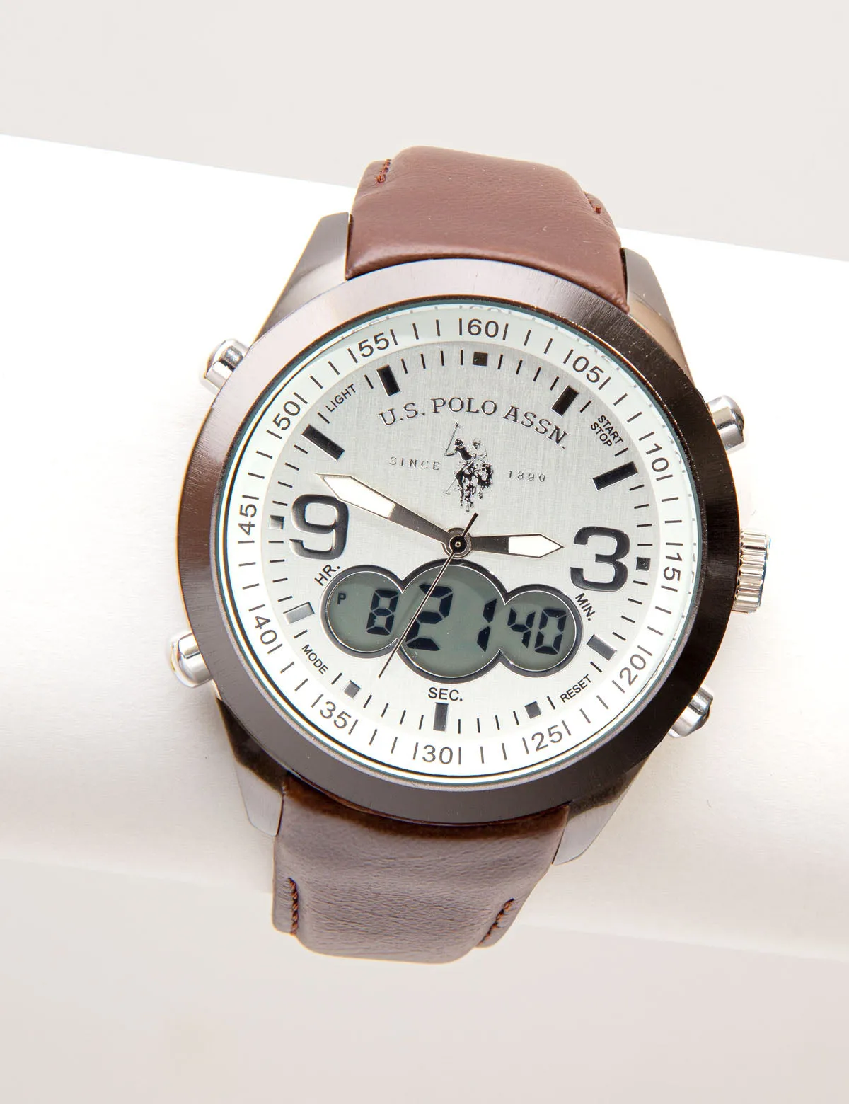 MEN'S BROWN STRAP ANA DIGI WATCH sold by U.S. Polo Assn.