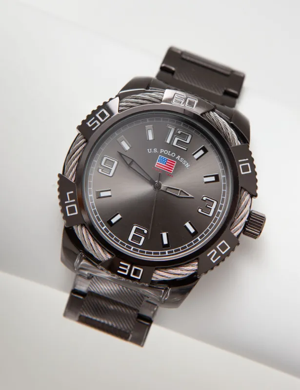 Gunmetal Bracelet Watch with Rope Accent Bezel sold by U.S. Polo Assn.