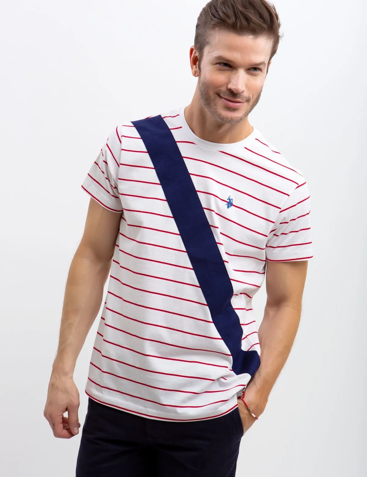 CREW NECK DIAGONAL STRIPED T-SHIRT sold by U.S. Polo Assn.