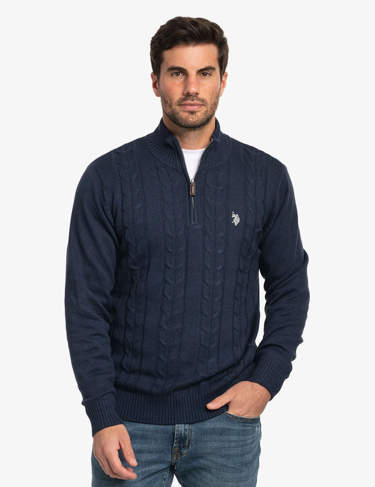1/4 ZIP CABLE KNT SWEATER sold by U.S. Polo Assn.