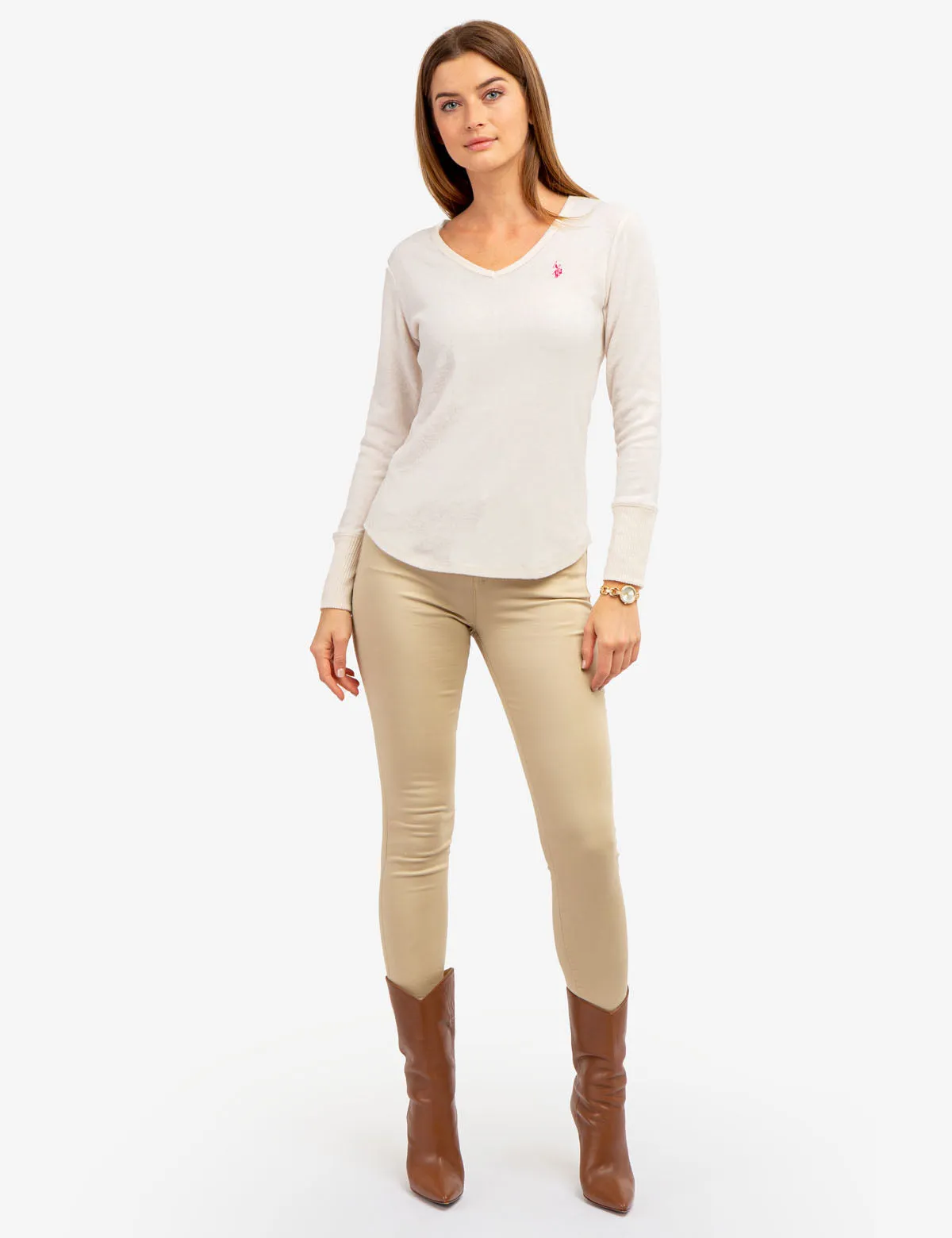 SOFT LONG SLEEVE V-NECK HACCI TOP sold by U.S. Polo Assn. product image thumbnail 2
