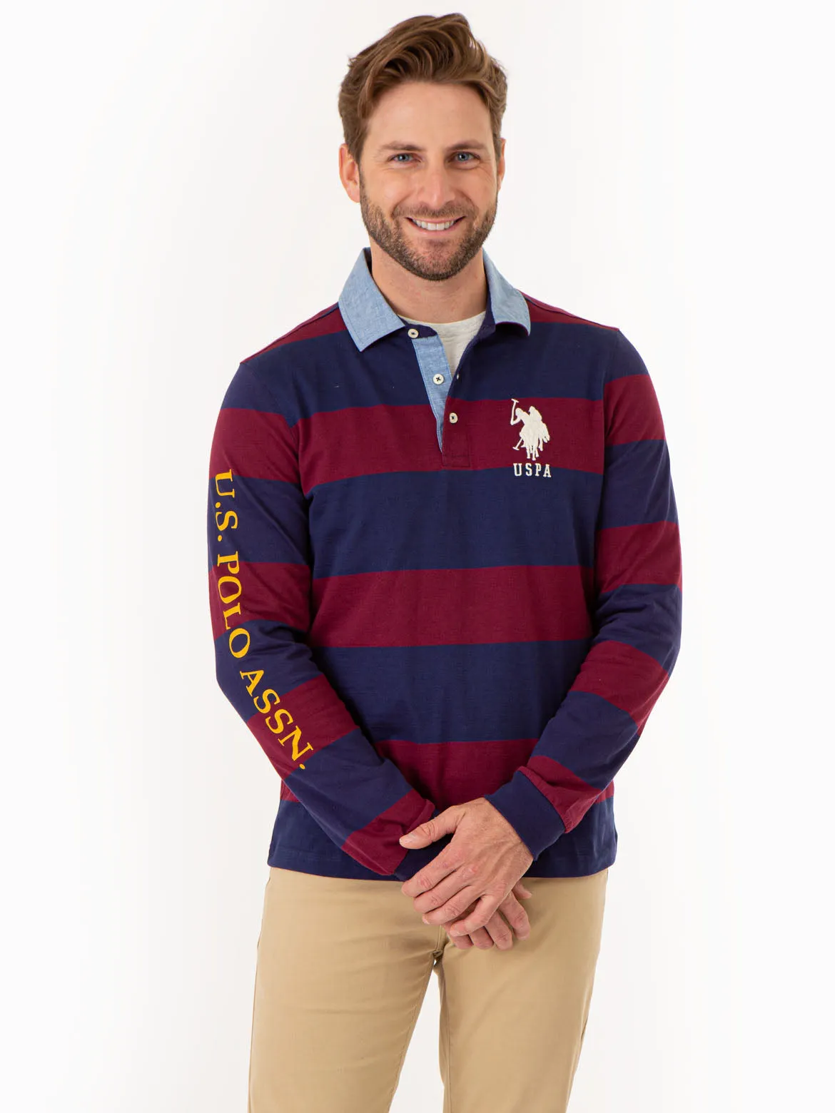 STRIPED WOVEN COLLAR LONG SLEEVE POLO SHIRT sold by U.S. Polo Assn. product image thumbnail 5