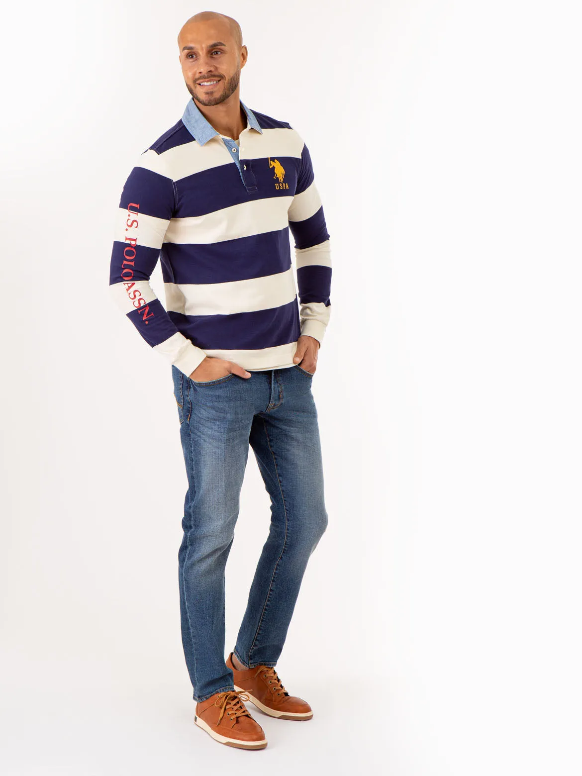 STRIPED WOVEN COLLAR LONG SLEEVE POLO SHIRT sold by U.S. Polo Assn. product image thumbnail 2