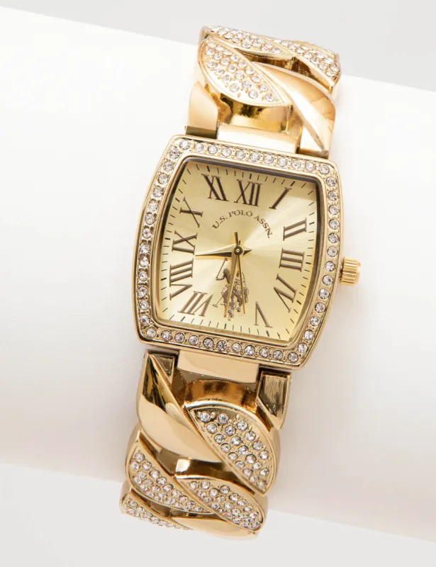 LADIES GOLD EMBELLISHED SQUARE CHAIN WATCH sold by U.S. Polo Assn.