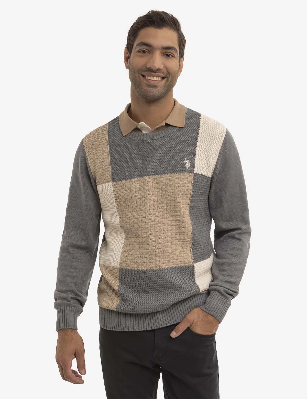PATCHWORK CREW NECK SWEATER sold by U.S. Polo Assn.