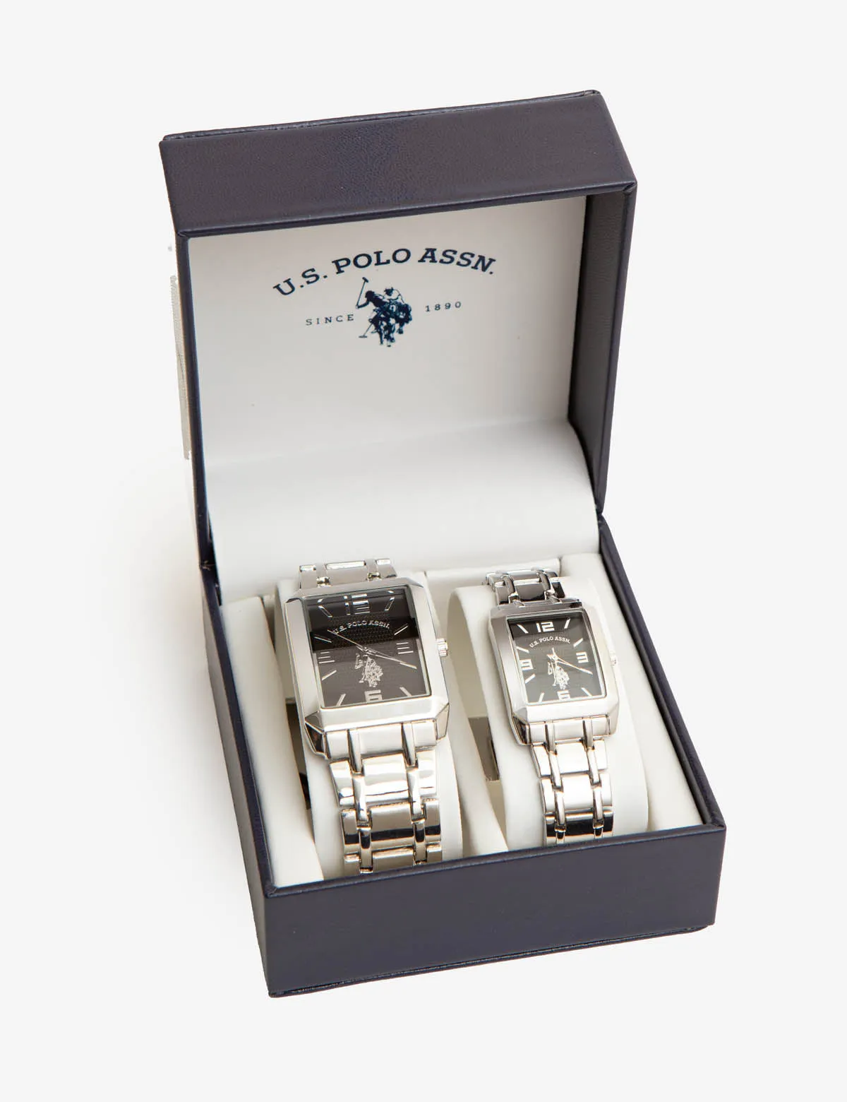 HIS AND HERS SILVER SQUARE WATCH SET sold by U.S. Polo Assn.