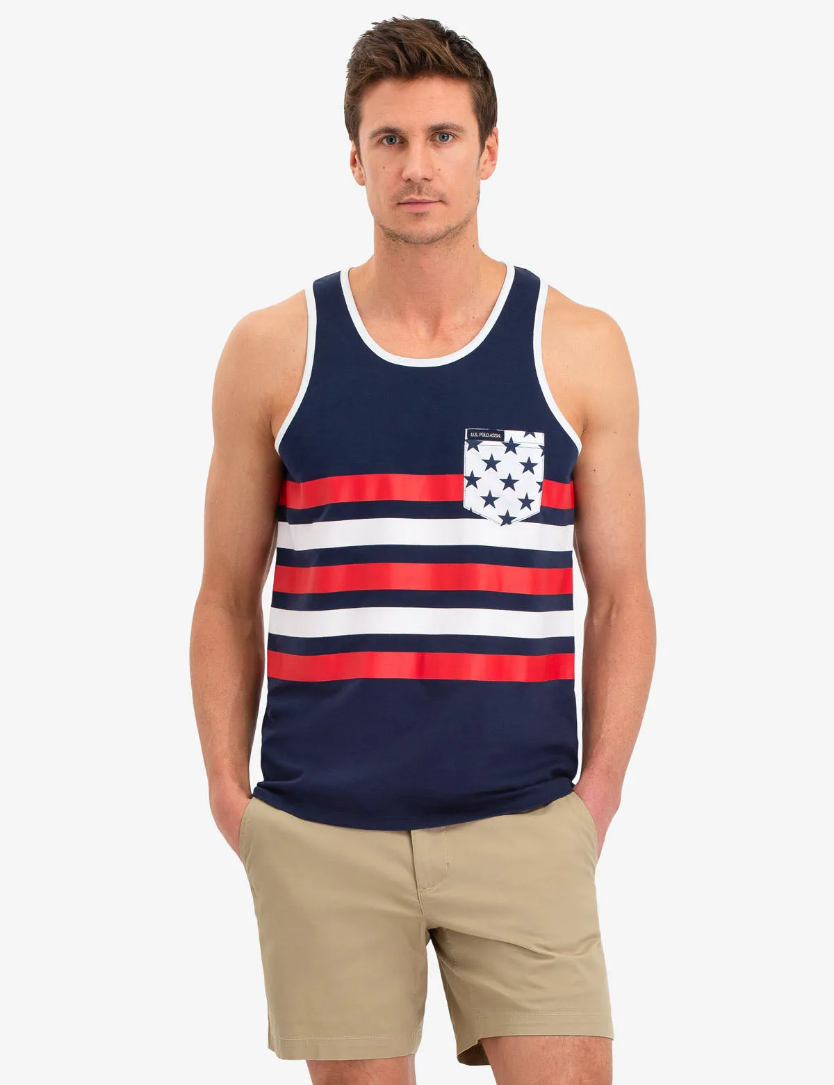 STRIPED STAR POCKET TANK sold by U.S. Polo Assn.