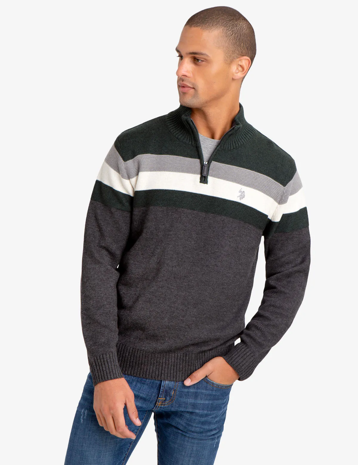 1/4 ZIP STRIPED SWEATER sold by U.S. Polo Assn.