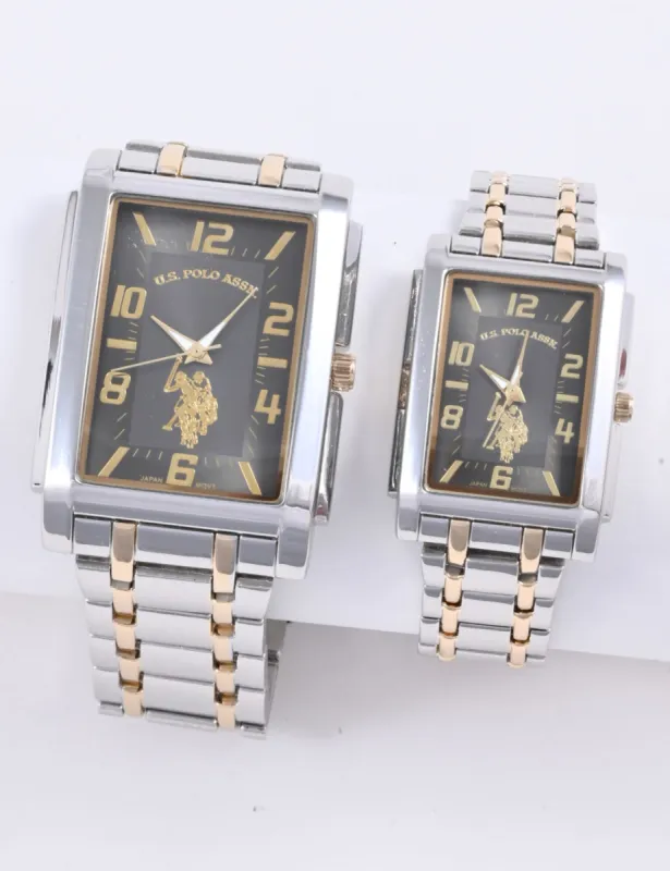 HIS AND HERS BLACK AND GOLD TWO TONE WATCH SET sold by U.S. Polo Assn.