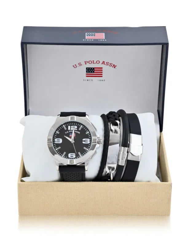 MEN'S BLACK WATCH AND STACKABLE BRACELETS SET sold by U.S. Polo Assn.