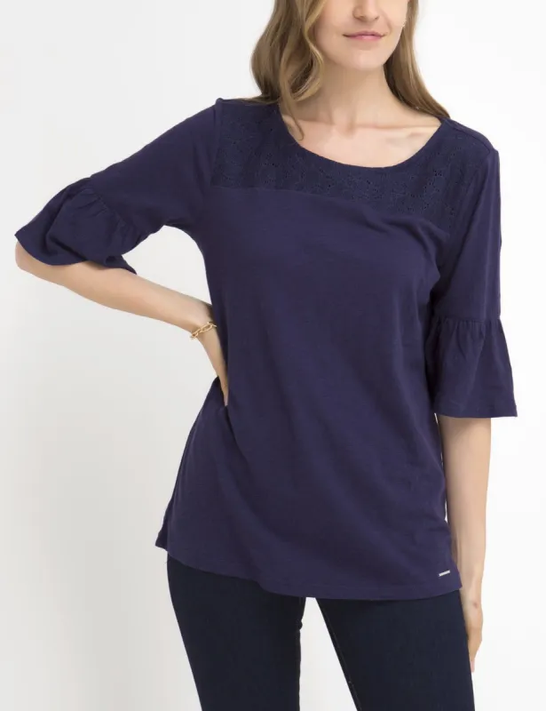LACE YOKE FLUTTER SLEEVE TOP sold by U.S. Polo Assn.