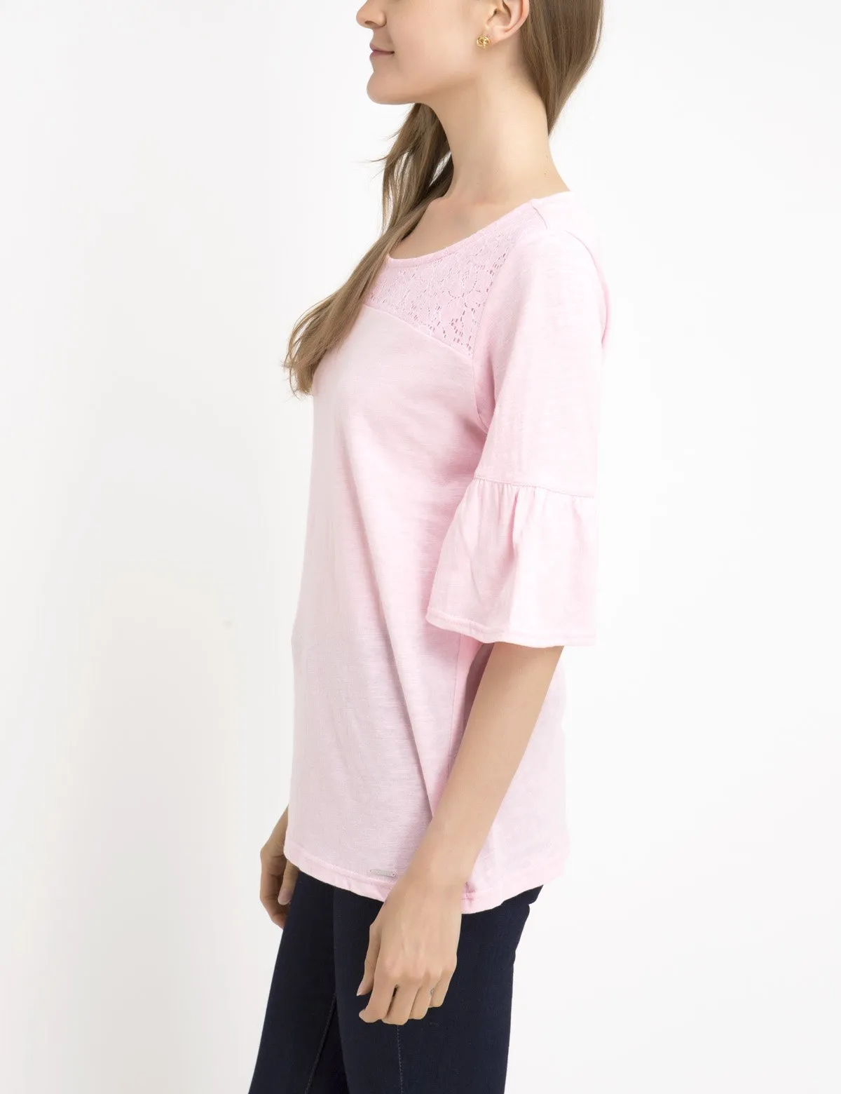 LACE YOKE FLUTTER SLEEVE TOP sold by U.S. Polo Assn. product image thumbnail 3