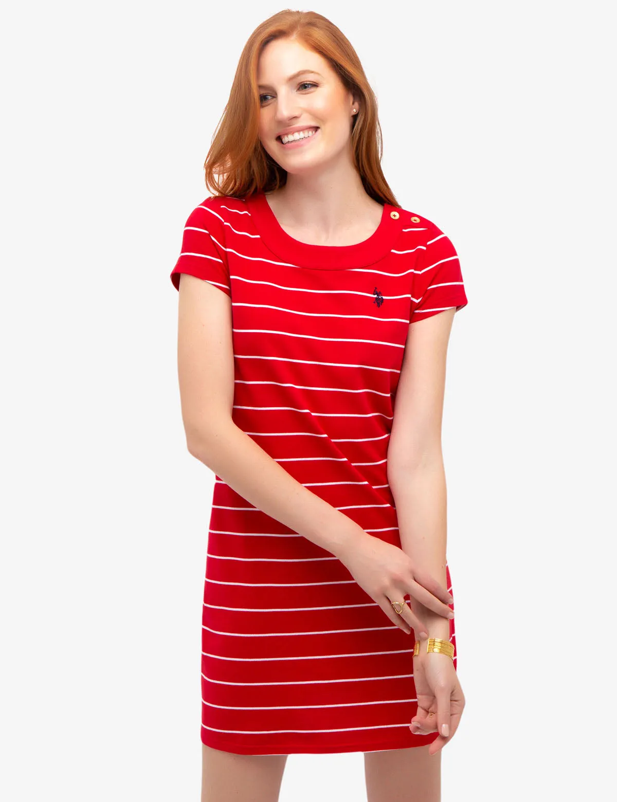 STRIPED BUTTON SHOULDER DRESS sold by U.S. Polo Assn.