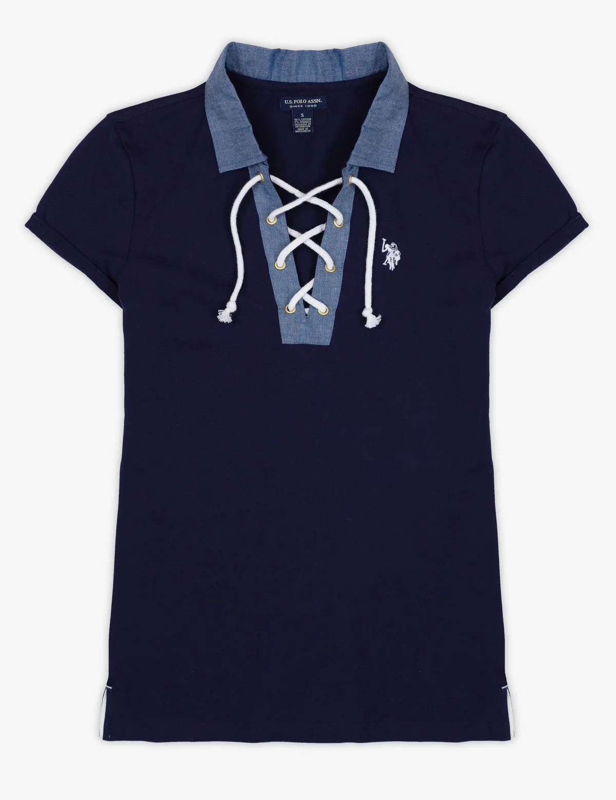 CHAMBRAY COLLAR LACE UP POLO SHIRT sold by U.S. Polo Assn.