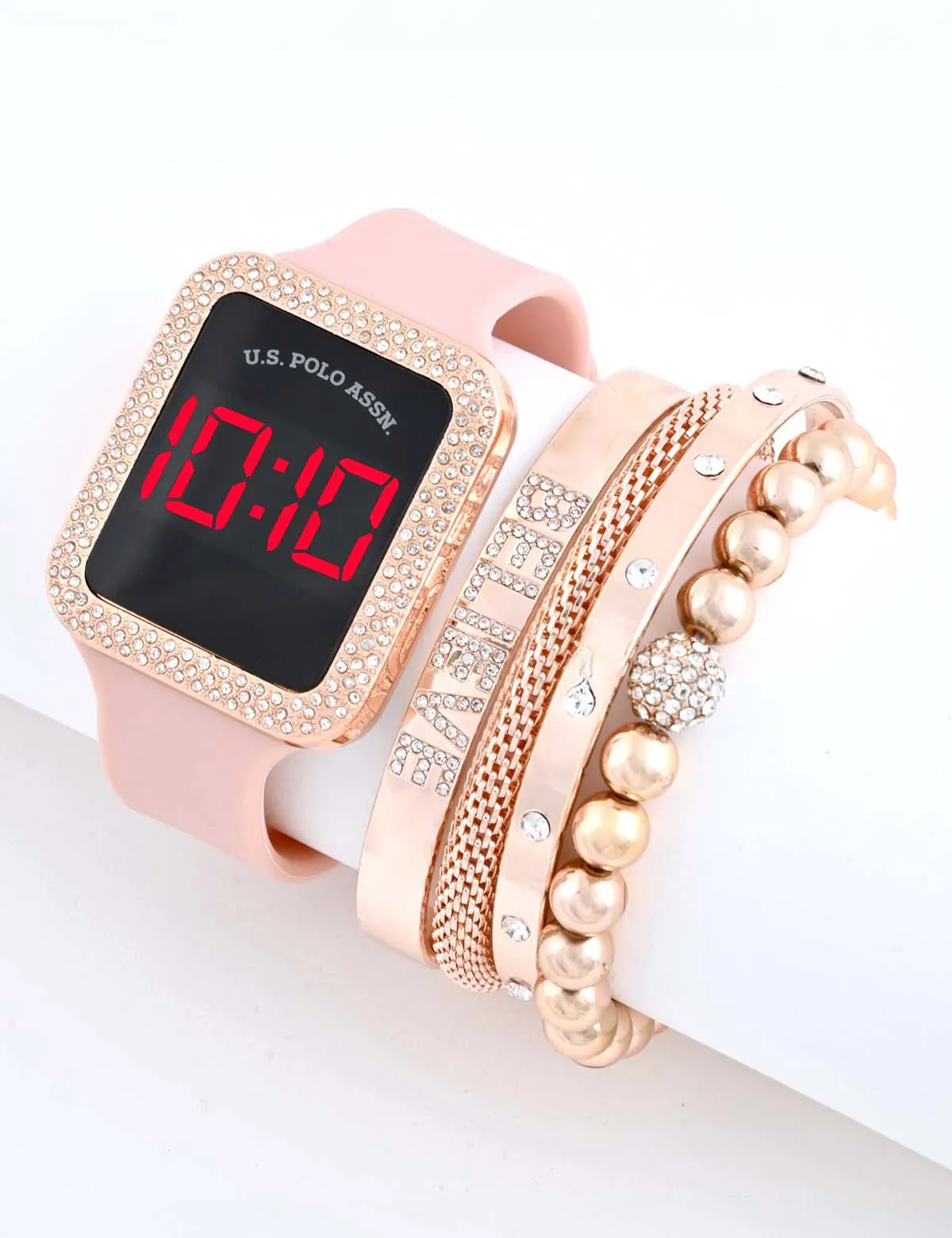 LADIES LED SQUARE EMBELLISHED WATCH & BRACELETS SET sold by U.S. Polo Assn.