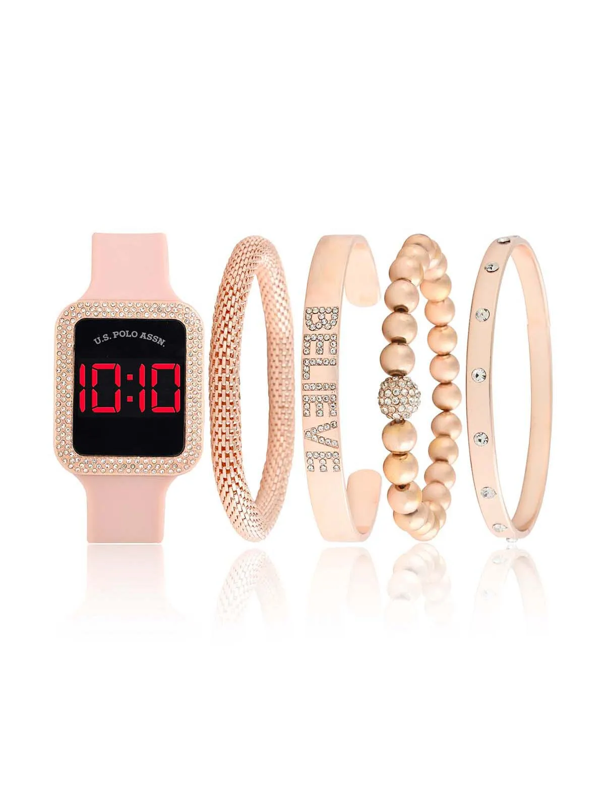 LADIES LED SQUARE EMBELLISHED WATCH & BRACELETS SET sold by U.S. Polo Assn. product image thumbnail 3