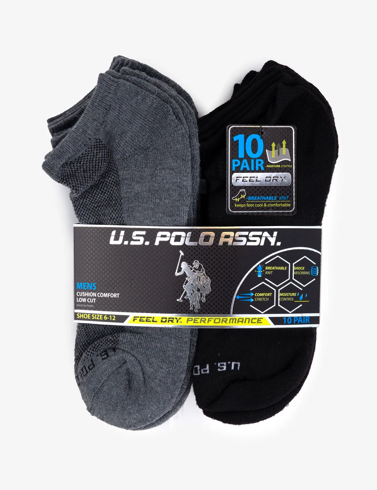 MENS 10 PACK PERFORMANCE LOW CUT SOCKS sold by U.S. Polo Assn. product image thumbnail 2