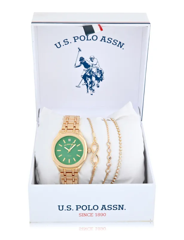 LADIES GOLDTONE WATCH AND BRACELETS SET sold by U.S. Polo Assn.