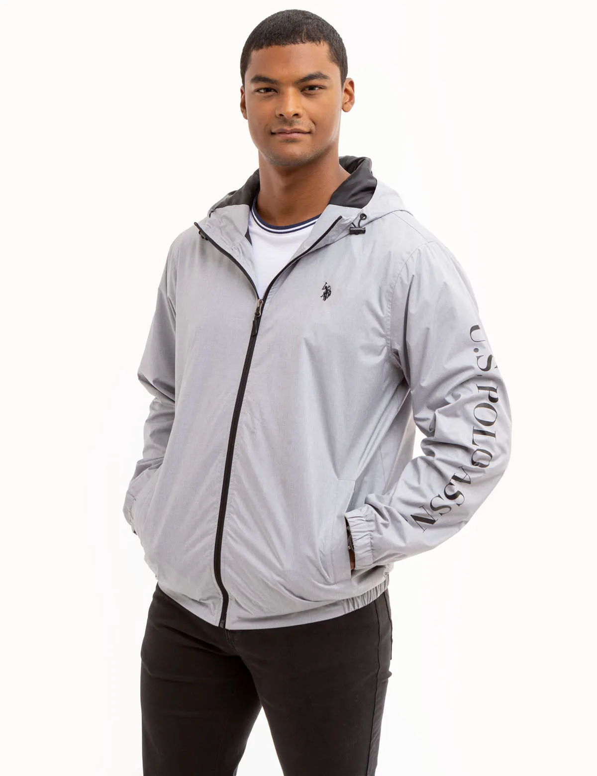 USPA HEATHERED HOODED WINDBREAKER sold by U.S. Polo Assn.