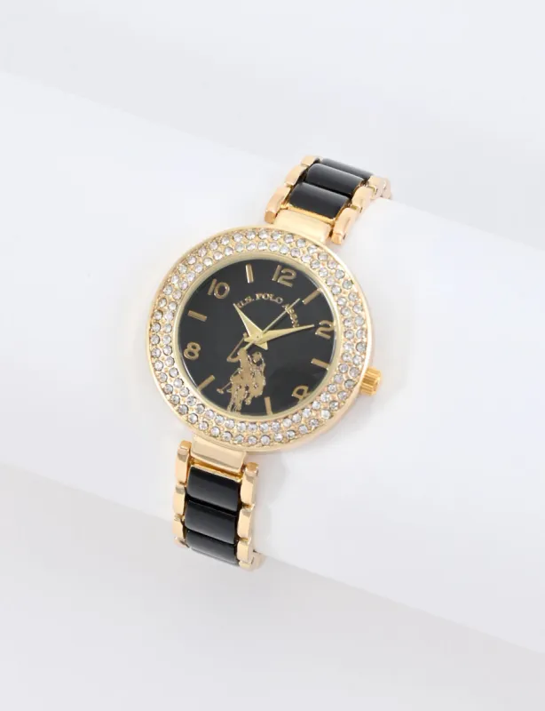 LADIES BLACK AND GOLD EMBELLISHED WATCH sold by U.S. Polo Assn.