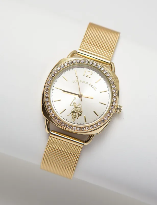 Ladies Goldtone Mesh Watch with Crystal Accents sold by U.S. Polo Assn.