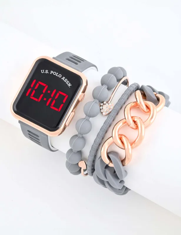 LADIES LED SQUARE FACE WATCH & STACKABLE BRACELETS SET sold by U.S. Polo Assn.