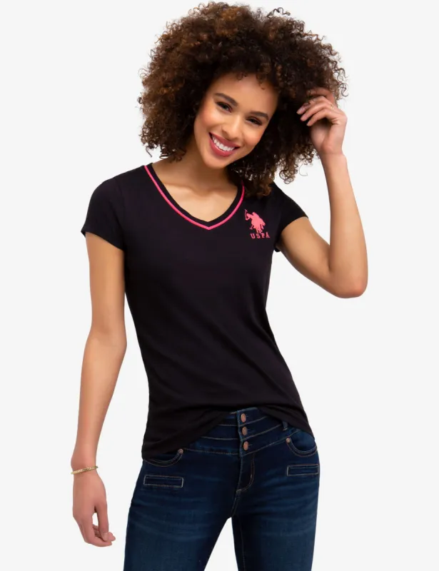 BIG LOGO NEON V-NECK TIPPED T-SHIRT sold by U.S. Polo Assn.