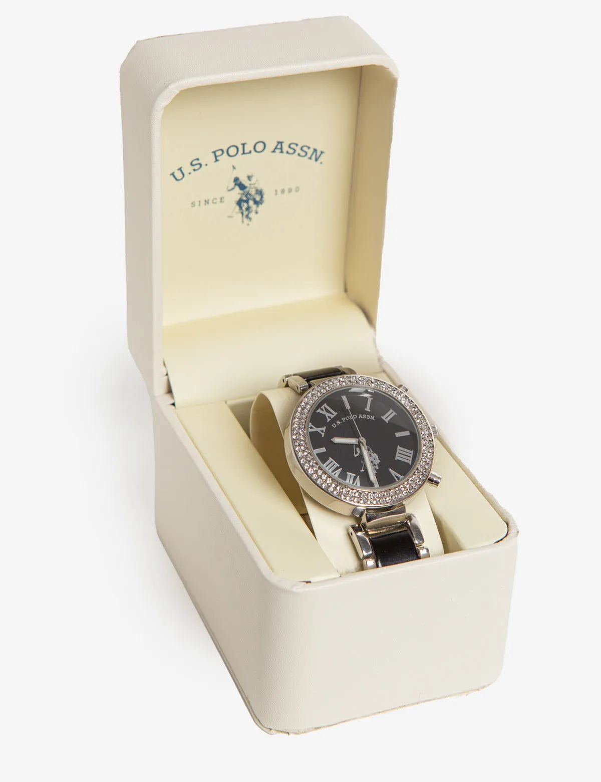 LADIES SILVER BLACK LINK WATCH WITH STONES sold by U.S. Polo Assn. product image thumbnail 2
