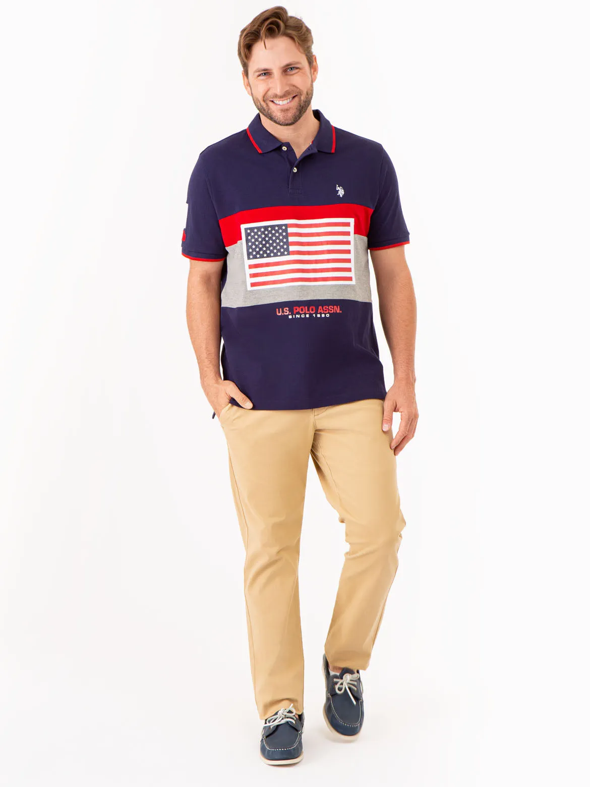 PRINTED FLAG COLORBLOCK PIQUE POLO SHIRT sold by U.S. Polo Assn. product image thumbnail 2