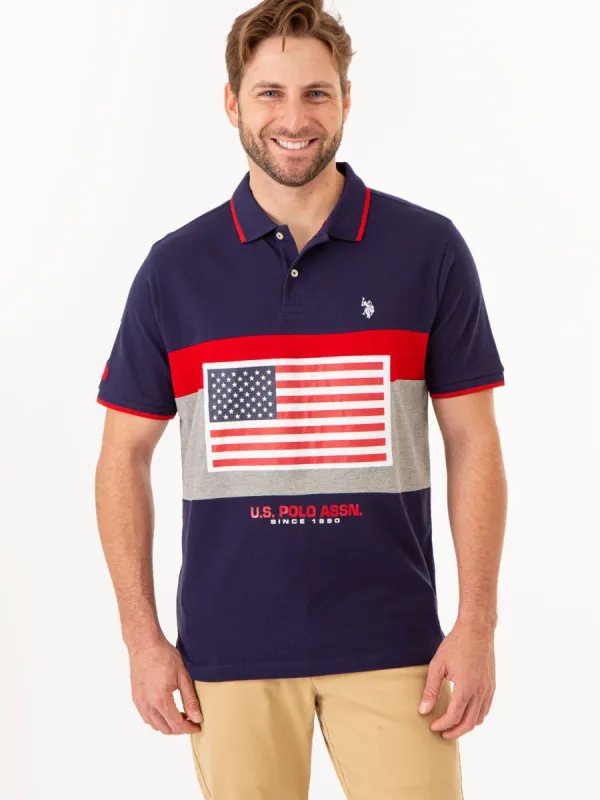 PRINTED FLAG COLORBLOCK PIQUE POLO SHIRT sold by U.S. Polo Assn.