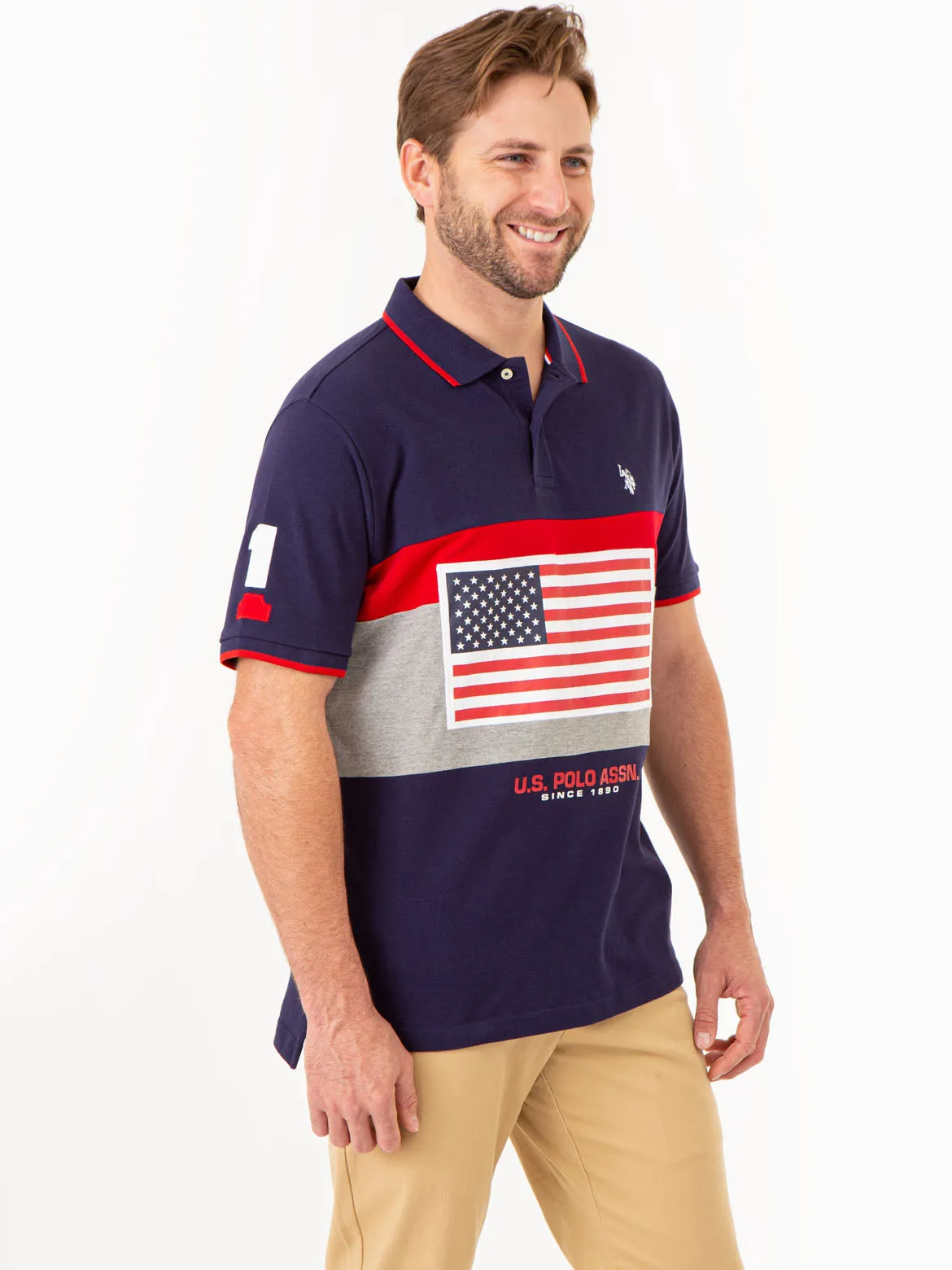 PRINTED FLAG COLORBLOCK PIQUE POLO SHIRT sold by U.S. Polo Assn. product image thumbnail 4
