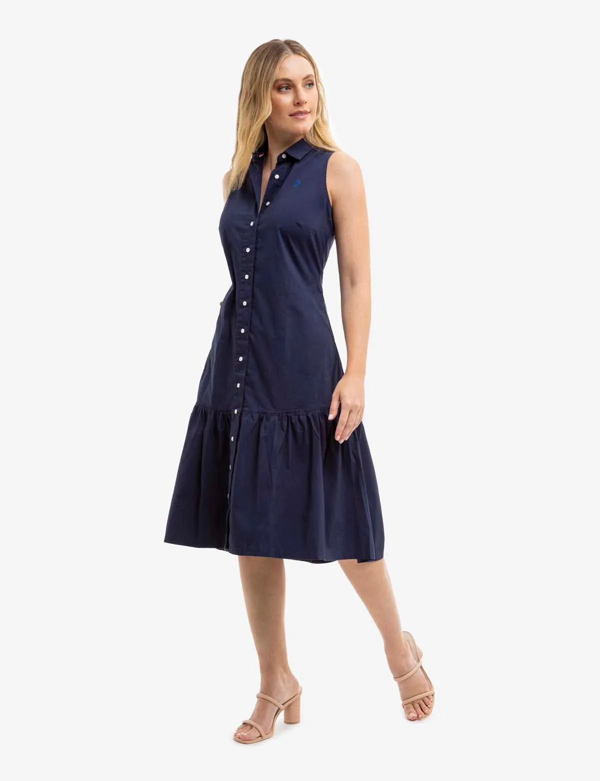 SLEEVELESS TIERED POPLIN DRESS sold by U.S. Polo Assn.