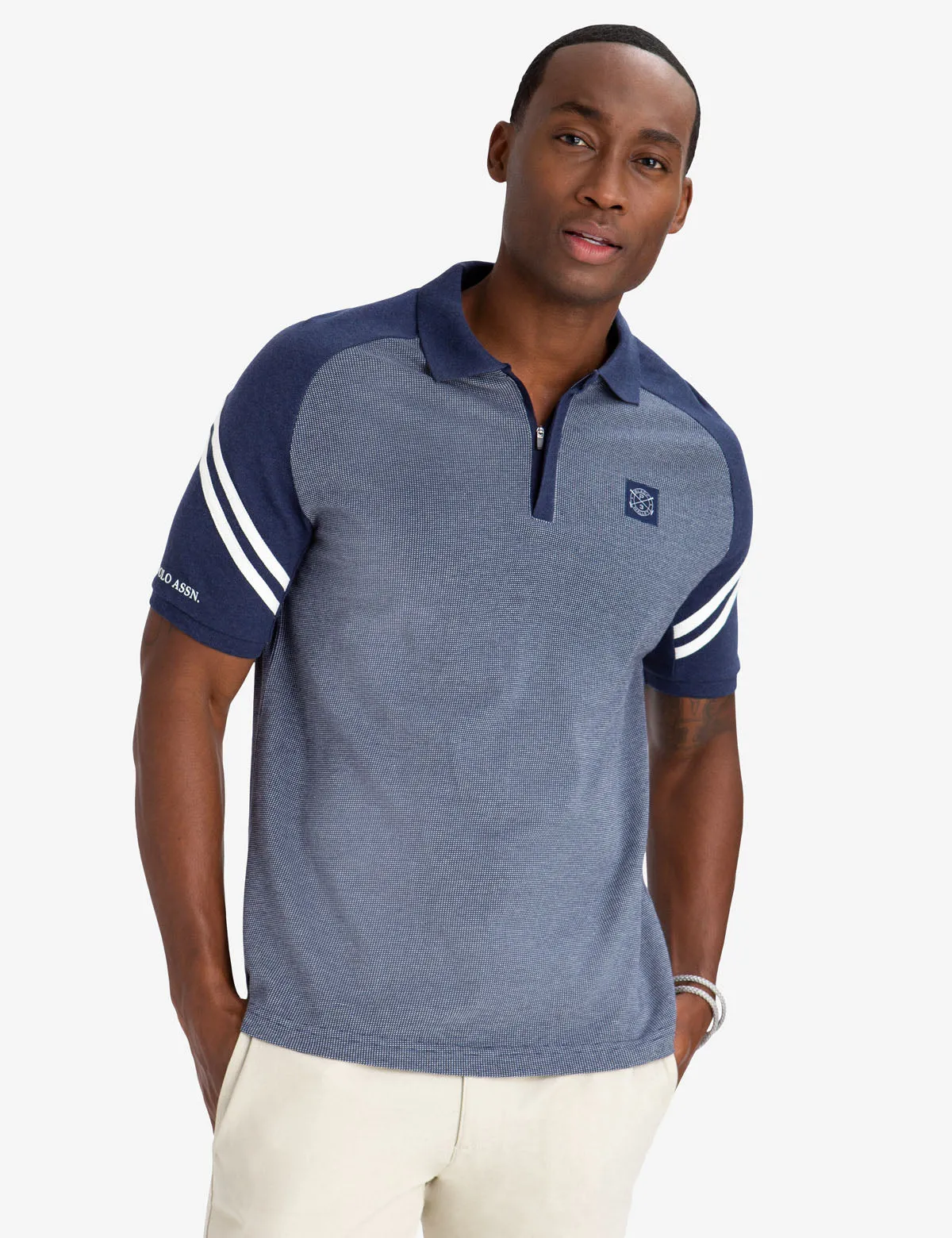 BLACK MALLET SLIM FIT JACQUARD ZIPPER POLO SHIRT sold by U.S. Polo Assn. product image thumbnail 3