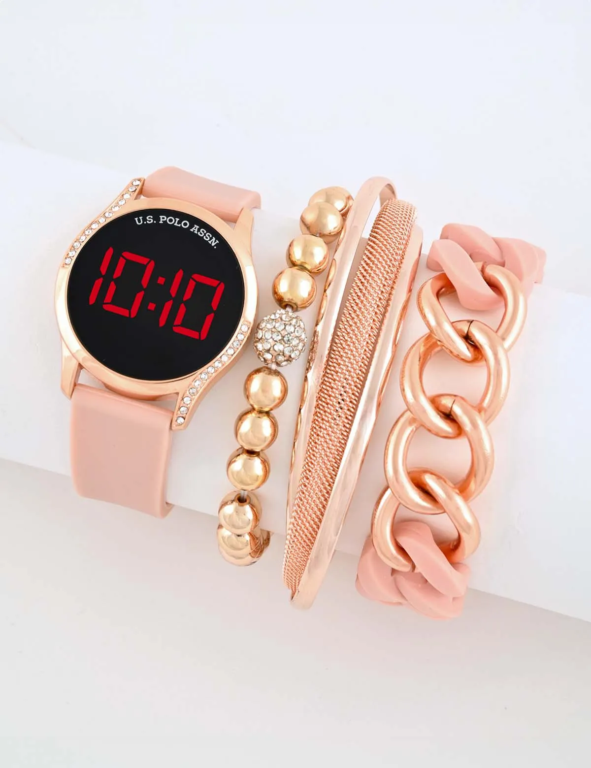 LADIES LED ROUND FACE WATCH & STACKABLE BRACELETS SET sold by U.S. Polo Assn.