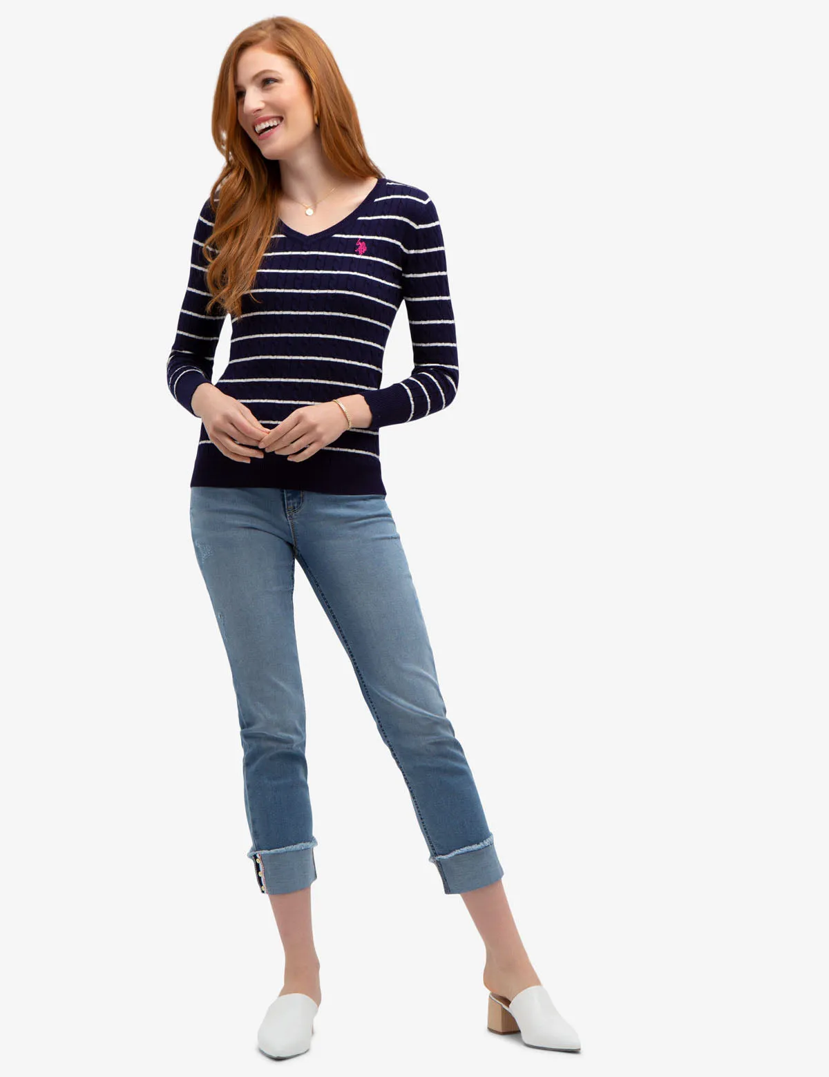 STRIPED CABLE KNIT V-NECK SWEATER sold by U.S. Polo Assn. product image thumbnail 5