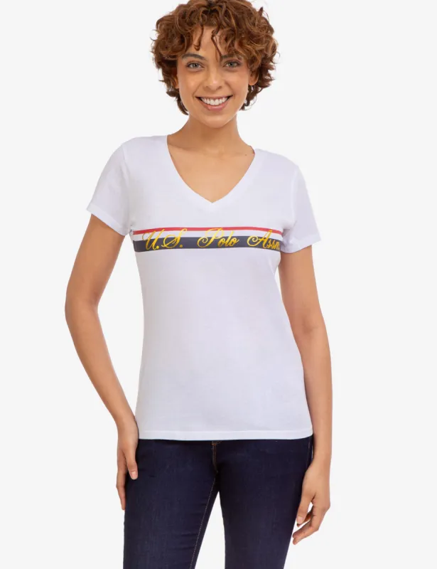 V-NECK STRIPE FOIL GRAPHIC T-SHIRT sold by U.S. Polo Assn.