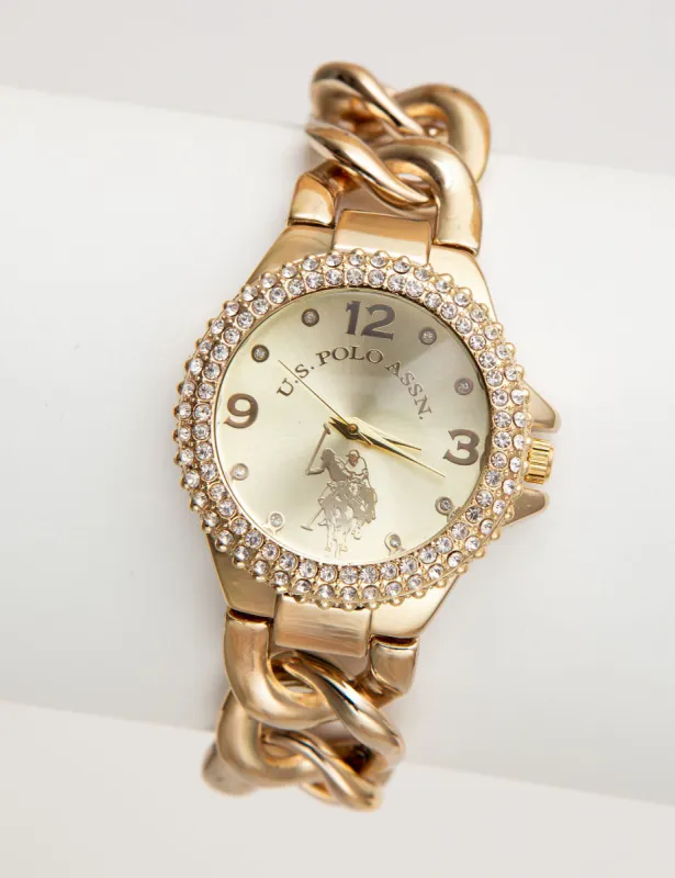 LADIES GOLD EMBELLISHED CHAIN BRACELET WATCH sold by U.S. Polo Assn.