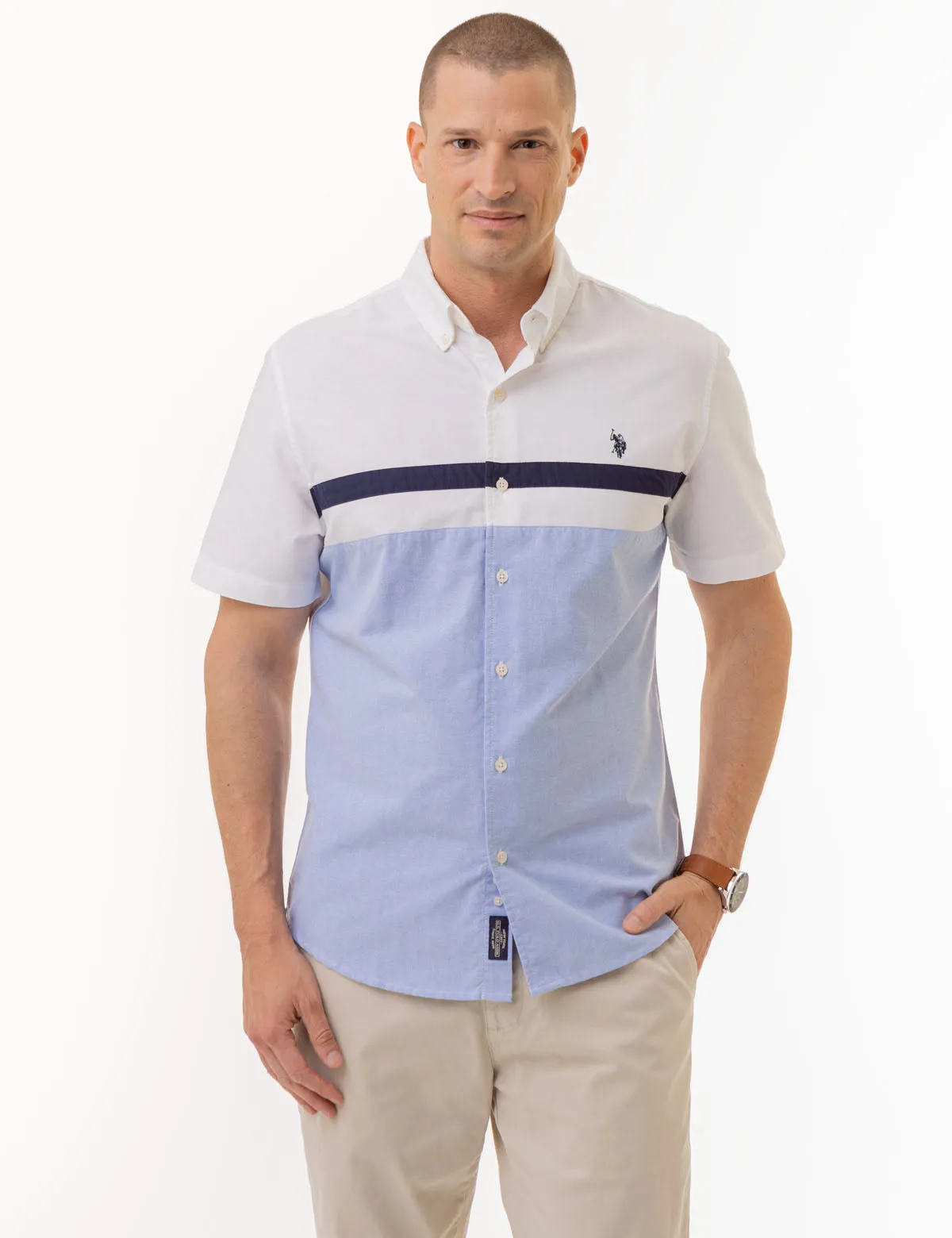 CHEST STRIPE SHORT SLEEVE OXFORD SHIRT sold by U.S. Polo Assn.