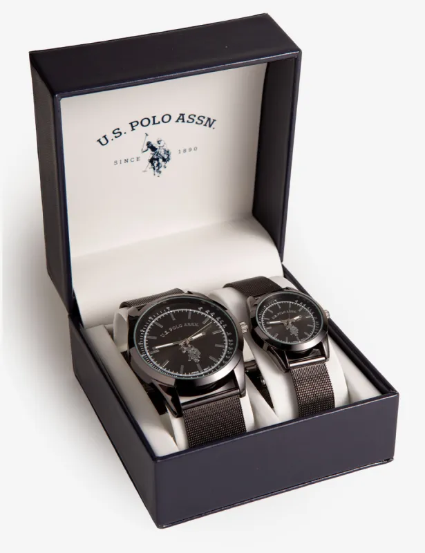 HIS AND HERS GUNMETAL MESH BRACELET WATCH SET sold by U.S. Polo Assn.