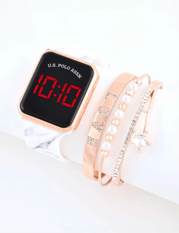 LADIES LED SQUARE FACE WATCH & STACKABLE BRACELETS SET sold by U.S. Polo Assn.