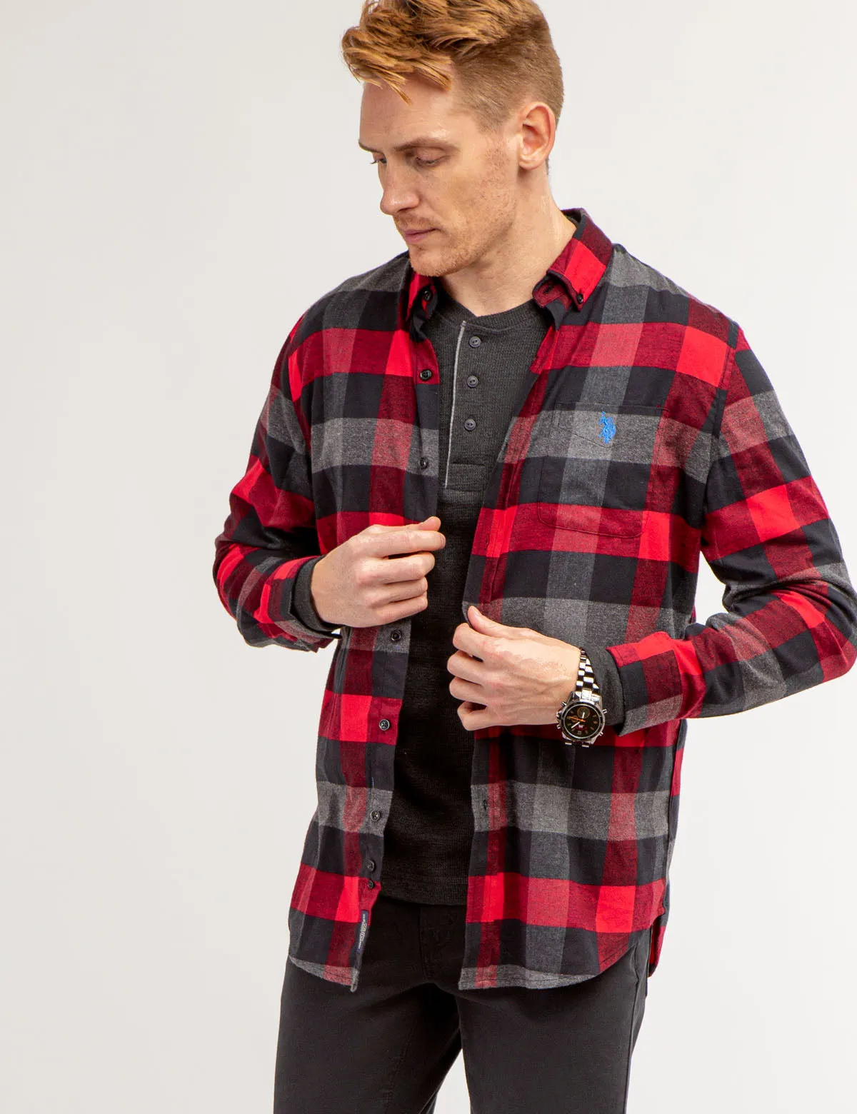 PLAID PEACHED TWILL LONG SLEEVE SHIRT sold by U.S. Polo Assn.