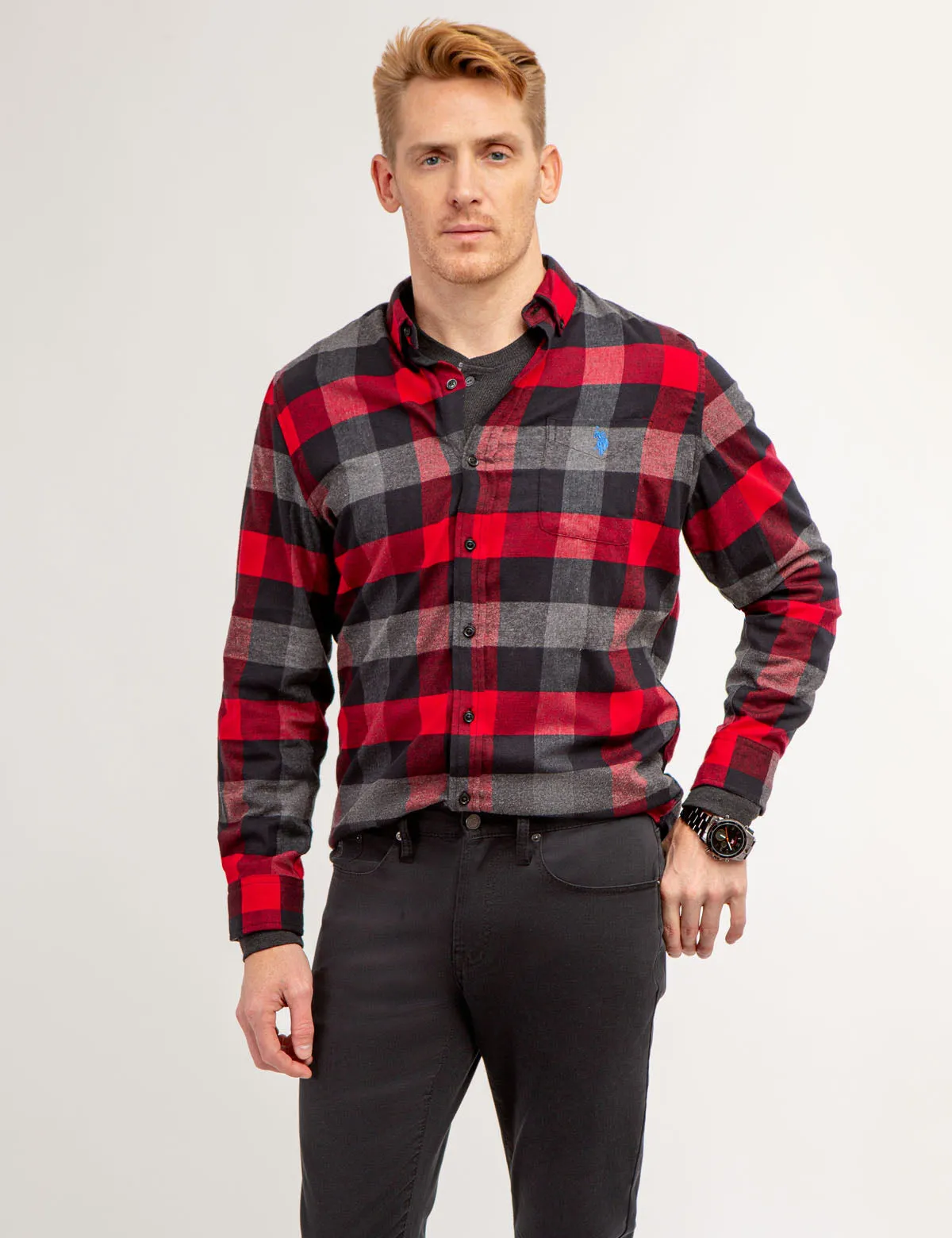 PLAID PEACHED TWILL LONG SLEEVE SHIRT sold by U.S. Polo Assn. product image thumbnail 3