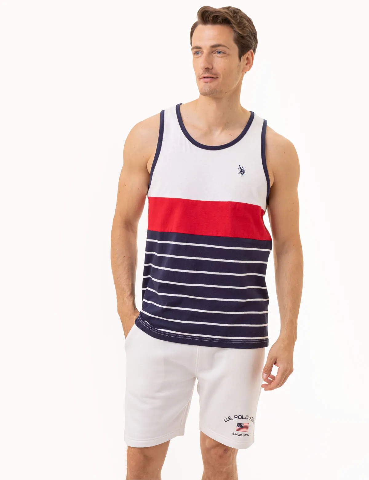 COLORBLOCK JERSEY MUSCLE TANK WITH STRIPES sold by U.S. Polo Assn.