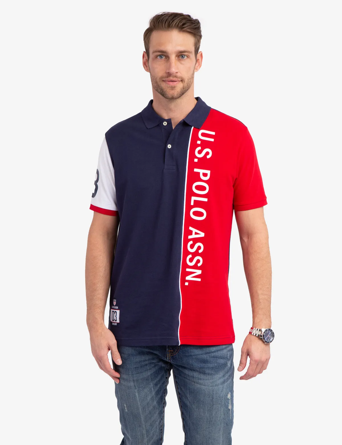 U.S. POLO ASSN. COLORBLOCK PRINTED POLO SHIRT sold by U.S. Polo Assn.