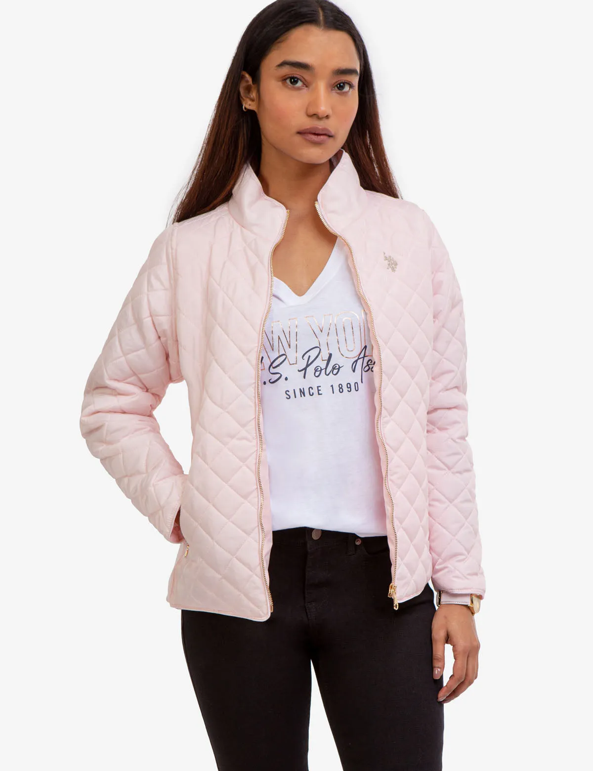 QUILTED SIDE KNIT MOTO JACKET sold by U.S. Polo Assn.