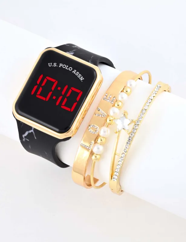 LADIES LED SQUARE FACE WATCH & STACKABLE BRACELETS SET sold by U.S. Polo Assn.