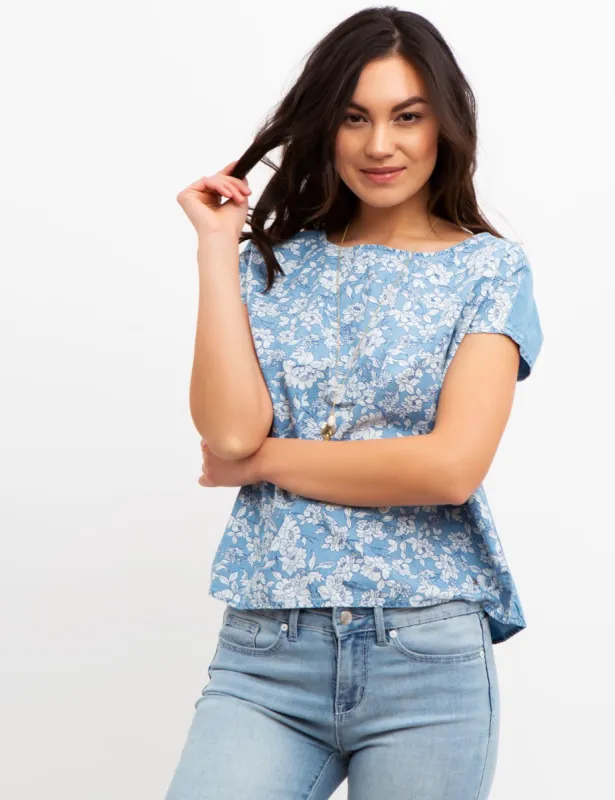 FLORAL PRINTED DENIM TOP sold by U.S. Polo Assn.